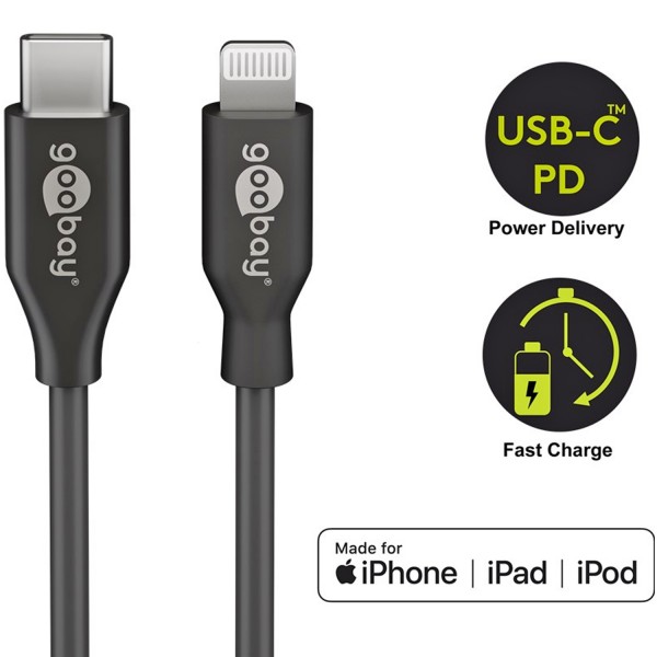 Lightning USB-C Lade- und Synchronisationskabel, das MFi-Kabel für Apple iPhone, iPad Schwarz