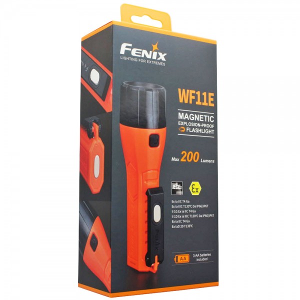Fenix WF11E ATEX Led Taschenlampe mit 2 Magneten und Gürtelclip, maximal 200 Lumen Helligkeit