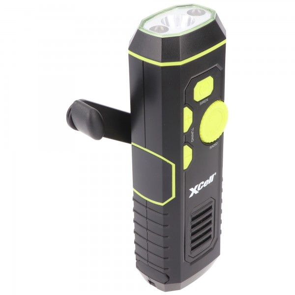 Dynamo Taschenlampe mit FM Radio, Alarm und Powerbank-Funktion, Anti-Blackout, aufladbare Notfall-Leuchte, 4in1 LED-Taschenlampe