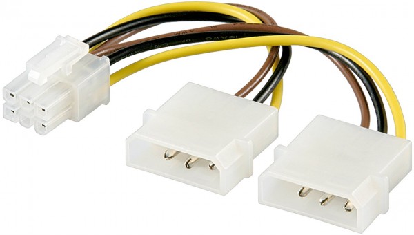 Goobay PC Grafikkarten-Stromkabel/Stromadapter, PCI-E/PCI Express 6-Pin - 2x HDD/5,25 Zoll-Stecker (4-Pin) > PCIe-Buchse (6-Pin)