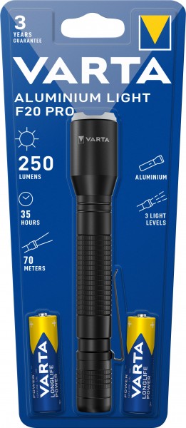 Varta LED Taschenlampe Aluminium Light 250lm, inkl. 2x Alkaline AA, Retail Blister