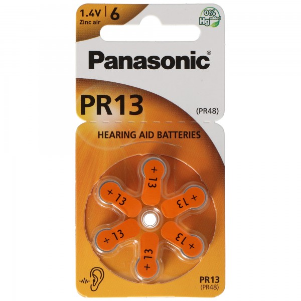 Panasonic PR13 Hörgerätebatterien PR-13/6LB, Hörgerätezellen 13 Zink Air 6er Rad