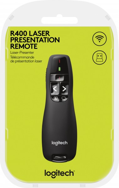 Logitech Presenter R400, Wireless, schwarz Laser, 6 Tasten, inkl. Batterie 2x AAA, Retail