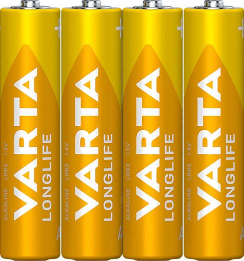Varta Batterie Alkaline, Micro, AAA, LR03, 1.5V Longlife, Shrinkwrap (4-Pack)