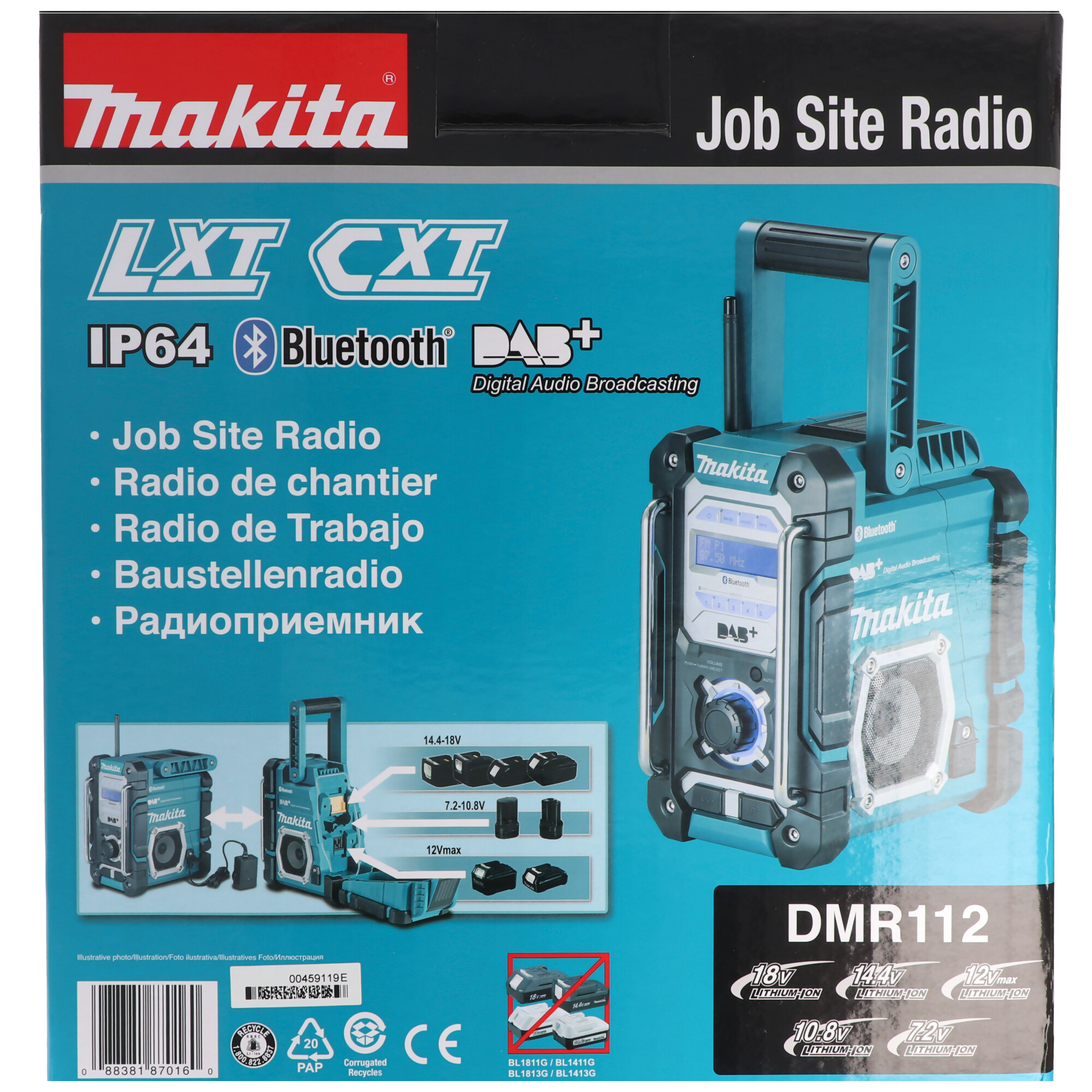 Makita Akku-Baustellenradio DMR112 Radio FM, DAB Plus, Bluetooth, ohne Akku  und Ladegerät, BL1815, 18,0 Volt, Makita, Akku für Werkzeuge, Akkus