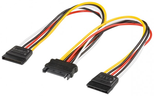 Goobay PC Y Stromkabel/Stromadapter, SATA 1x Buchse zu 2x Stecker - 2x SATA-Standard Stecker > SATA Standard Buchse
