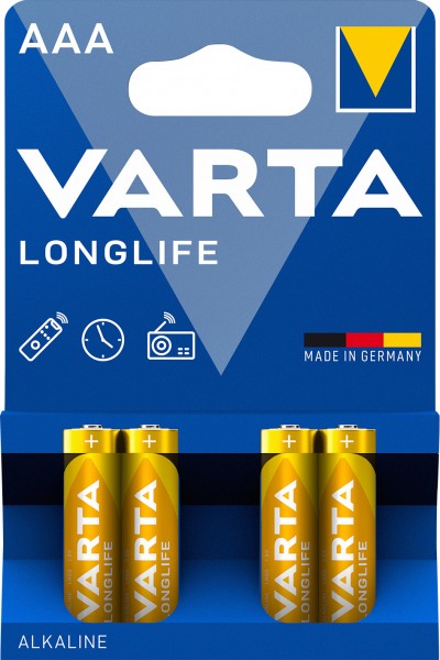 Varta Batterie Alkaline, Micro, AAA, LR03, 1.5V Longlife, Retail Blister (4-Pack)