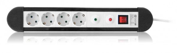 Überspannungsschutz-Steckdosenleiste 4x Schutzkontakt mit 1,4m Zuleitung und Schalter schwarz / weiß